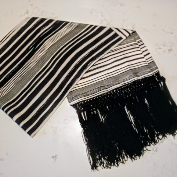 BCBGMaxAzria Black and White Striped Scarf - Picture 3 of 5